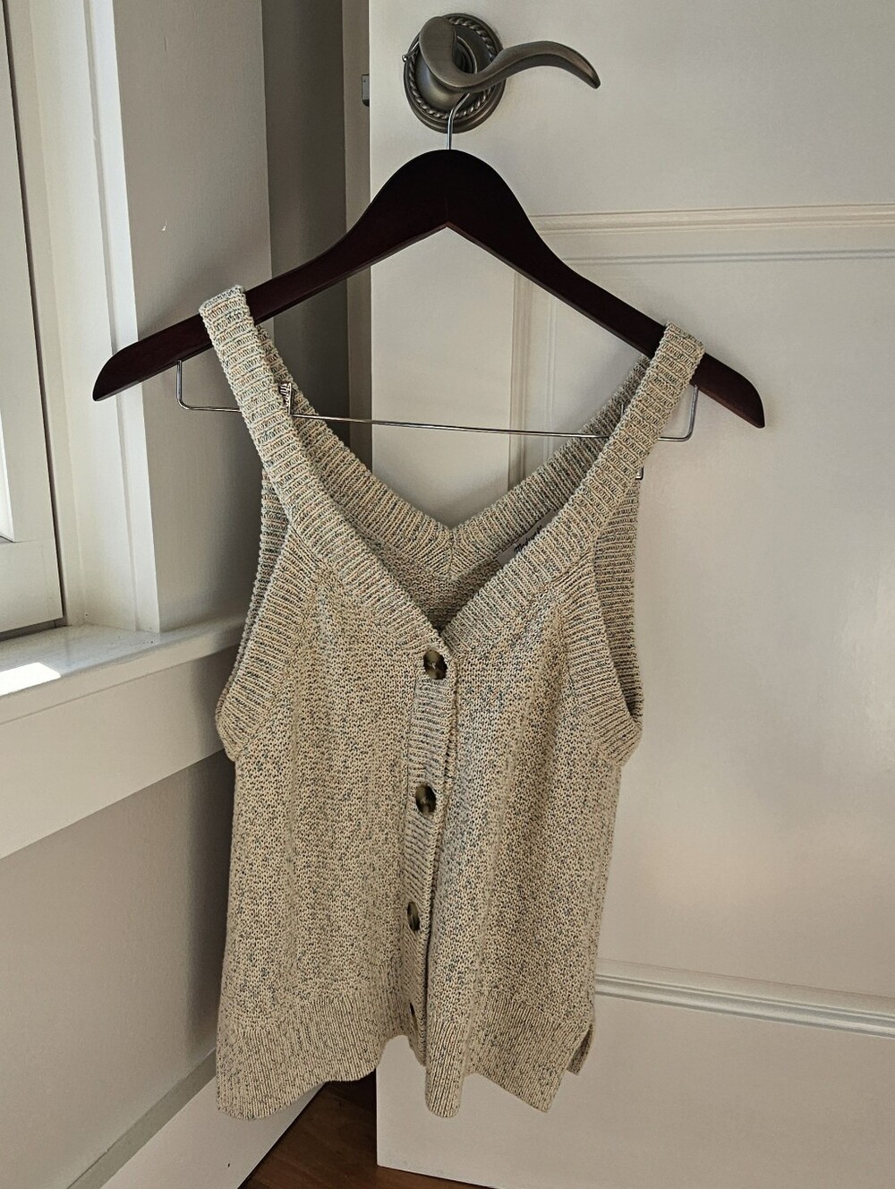 Sweater Button-Front Tank Top — Beige
